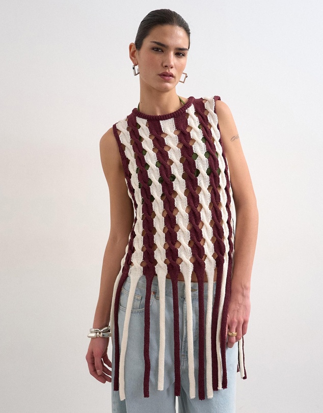 TOPSHOP - Fina Knitted Cable Tassel Tank