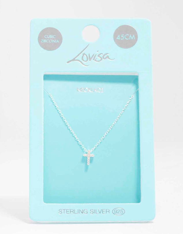 Lovisa - Sterling Silver Cubic Zirconia Cross Pendant Necklace