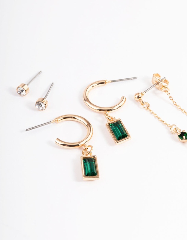 Lovisa - Green Diamante Baguette Earrings 4-Pack