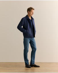 Trenery - Tailored Fit Pique Cotton Monogram Shirt in Strong Blue