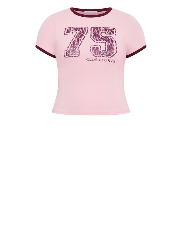 City Chic - Plus size Micro Score Print Tee - baby pink
