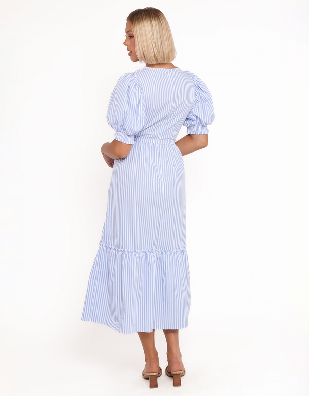 Petal & Pup - Steele Puff Sleeve Midi Dress - Blue Stripe
