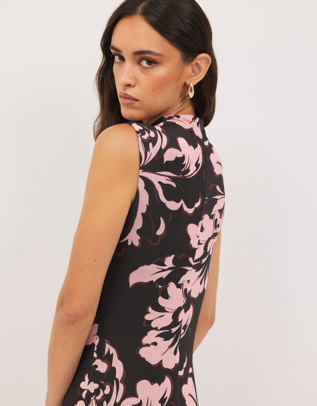 Calli - Luca Gathered Mesh Floral Midi Dress