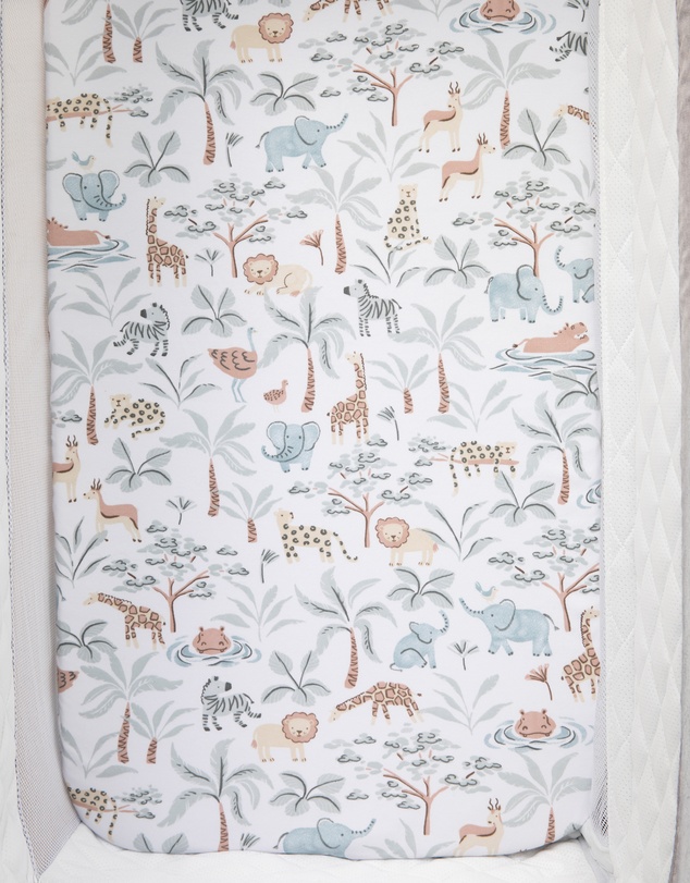 Living Textiles - 2 Pack Organic Bedside Sleeper Fitted Sheet - Wild Safari