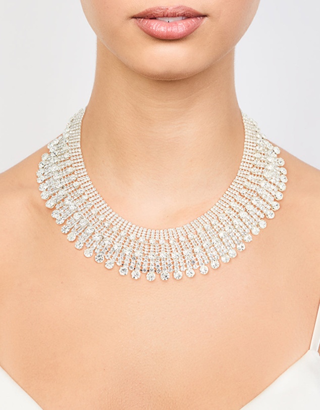 Lovisa - Silver Diamante Fan Cupchain Bib Necklace