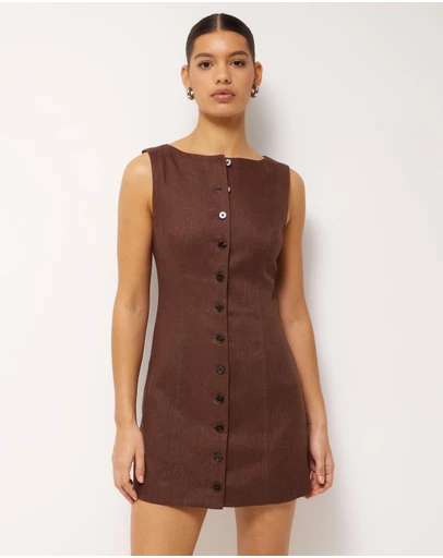 AERE - Kiri Button Through Linen Mini Dress