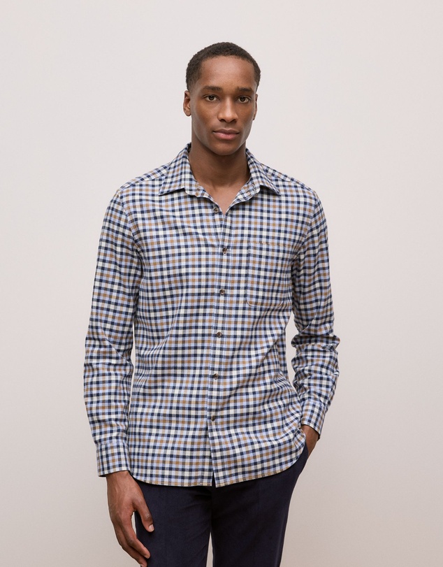 Trenery - Brushed Cotton Multi Check Shirt in Steel Blue