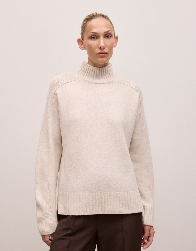 Trenery - Merino Funnel Neck Pullover in Oat