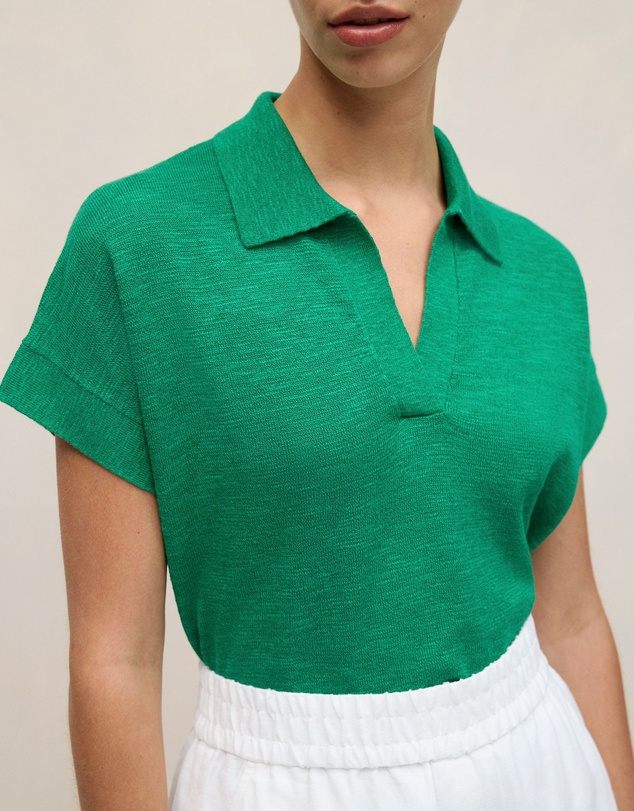 Trenery - Linen Cotton Relaxed Knit Polo in True Green