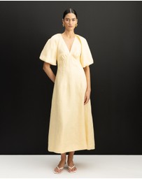 AERE - Imogen Linen Puff Sleeve Midi Dress