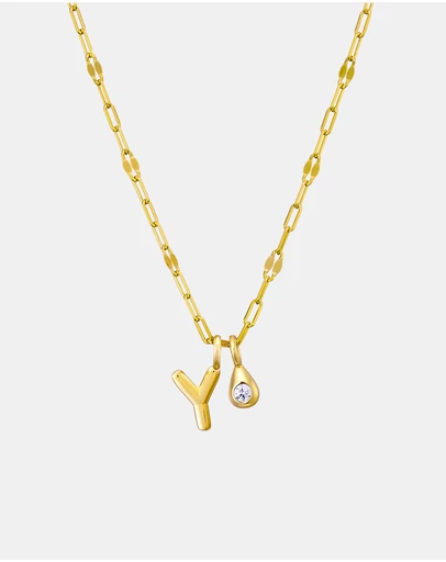 Zoe Olivia - 14K Gold Vermeil Imprint Initial Y Cubic Zirconia Necklace