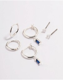 Lovisa - Silver Plated Brass Cubic Zirconia Sapphire Cut Huggie Earrings 6-Pack