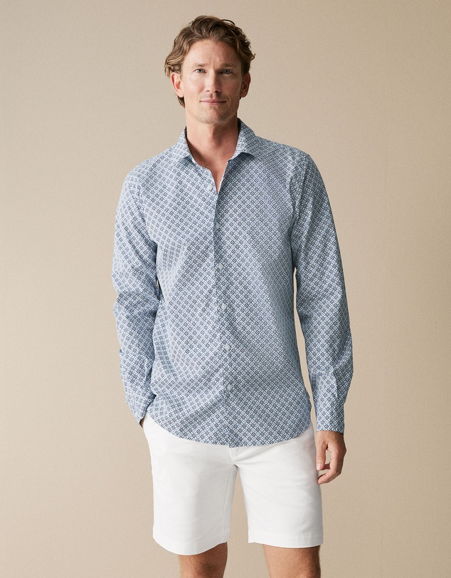 Trenery - Tailored Fit Diamond Geo Print Shirt in Blueprint