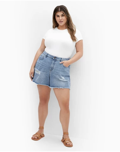 City Chic - Plus size Hannah Rip Denim Short - mid wash