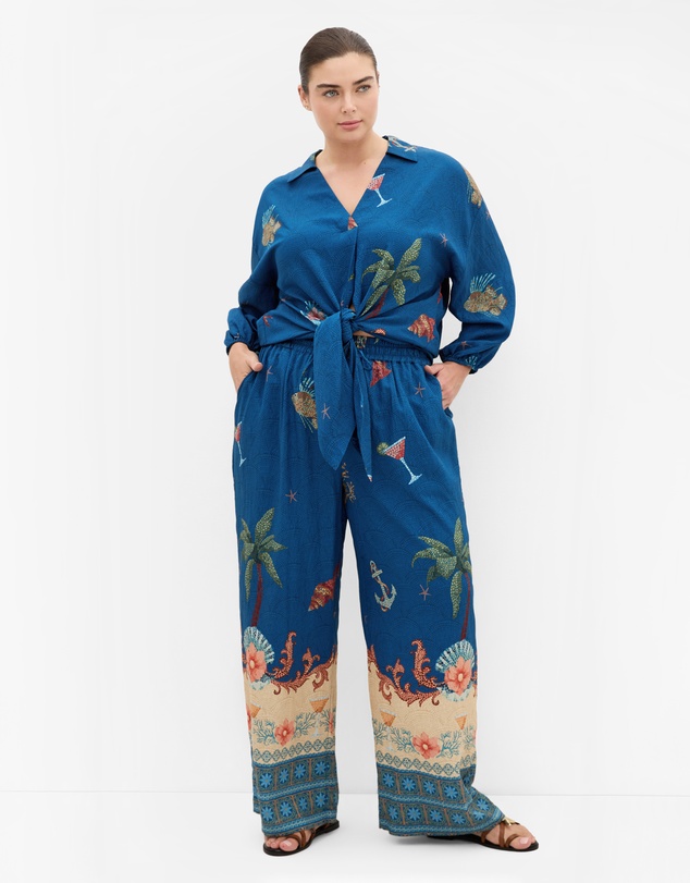 City Chic - Plus size Tia Sea Print Shirt - marine navy