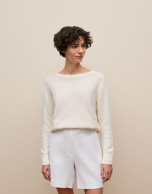 Trenery - Cotton Linen Boatneck Knit in White