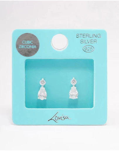 Lovisa - Sterling Silver Round Cubic Zirconia Pear Drop Earrings