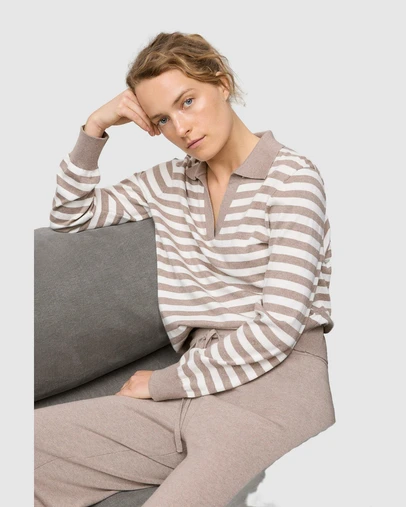Trenery - Cotton Cashmere Stripe Knit Polo