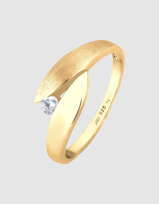 Elli Jewelry - Brushed Bypass Zirconia Ring in Gold-Plated 925 Silver