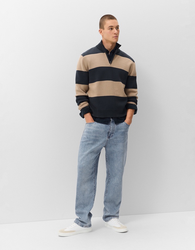 UNISON - Block Stripe Half Zip Knit
