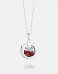 Rachel Jackson - Small Deco Sun Amulet January Birthstone Silver Garnet Necklace (Energy & Courage)