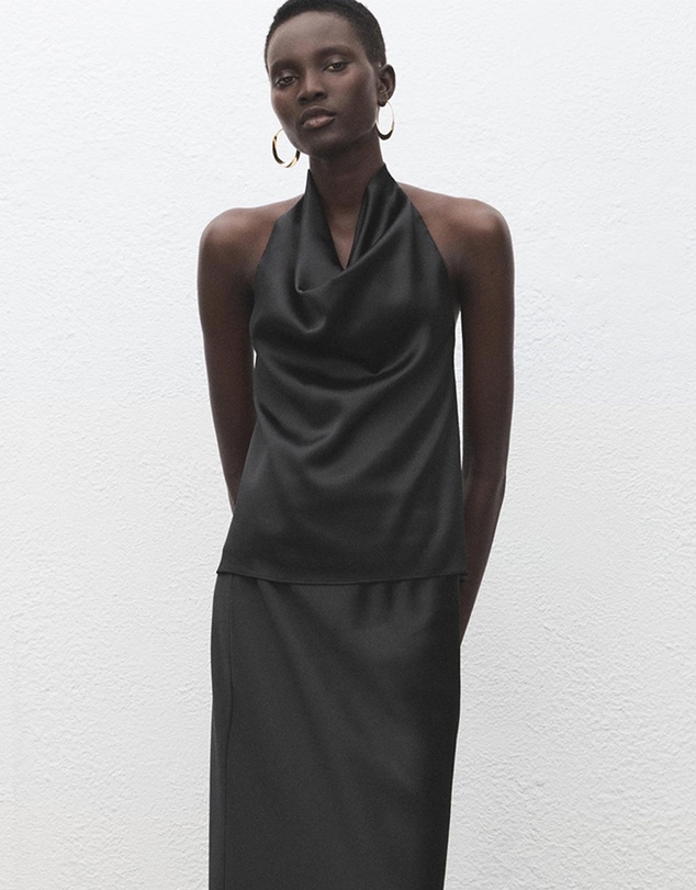 M.N.G - Draped Neck Satin Top