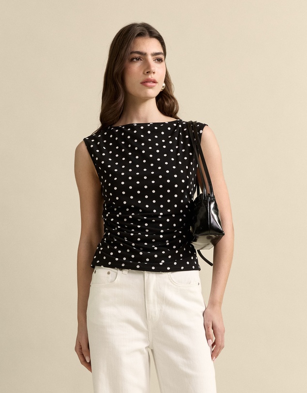 MVN - Rouched Side Polka Dot Top