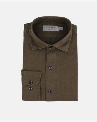 Henry Bucks - HENRY SARTORIAL Linen Classic Fit Shirt OLIVE