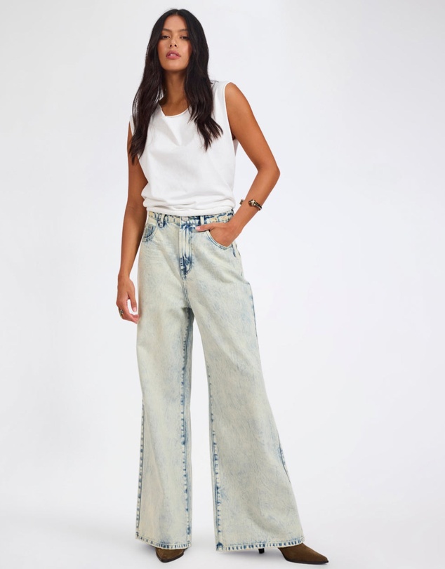 ONE TEASPOON - Love Machines Mid Waist Super Wide Leg Denim Jeans - Ambrosia Blue