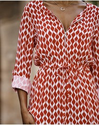 Sosandar - Geometric Print Tie Waist Dress