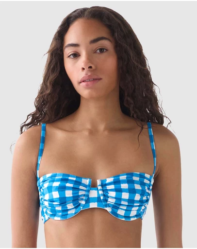 Kate Spade - Gingham Ruched Underwired Balconette Bra Bikini Top