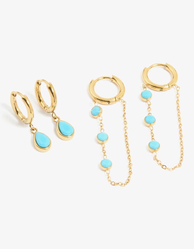 Lovisa - Waterproof Gold Plated Stainless Steel Turquoise Huggie Earrings 2-Pack