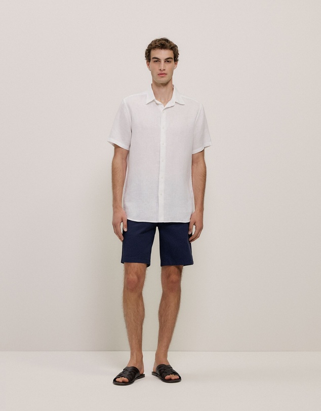 Trenery - Regular Fit Linen Short Sleeve Shirt in White