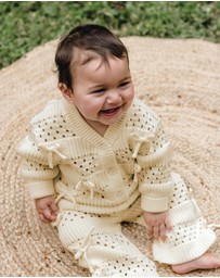 Kynd Baby - Knit Bow Cardigan in Ivory