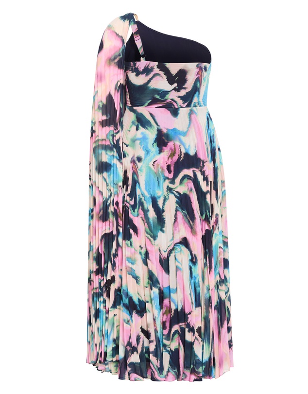 City Chic - Eloura One Shoulder Rippled Print Maxi Dress