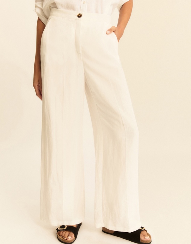 Emme - White Viscose Linen Blend Trousers