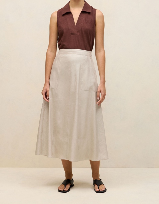 Trenery - Yarn Dyed Linen Blend Skirt in Flax