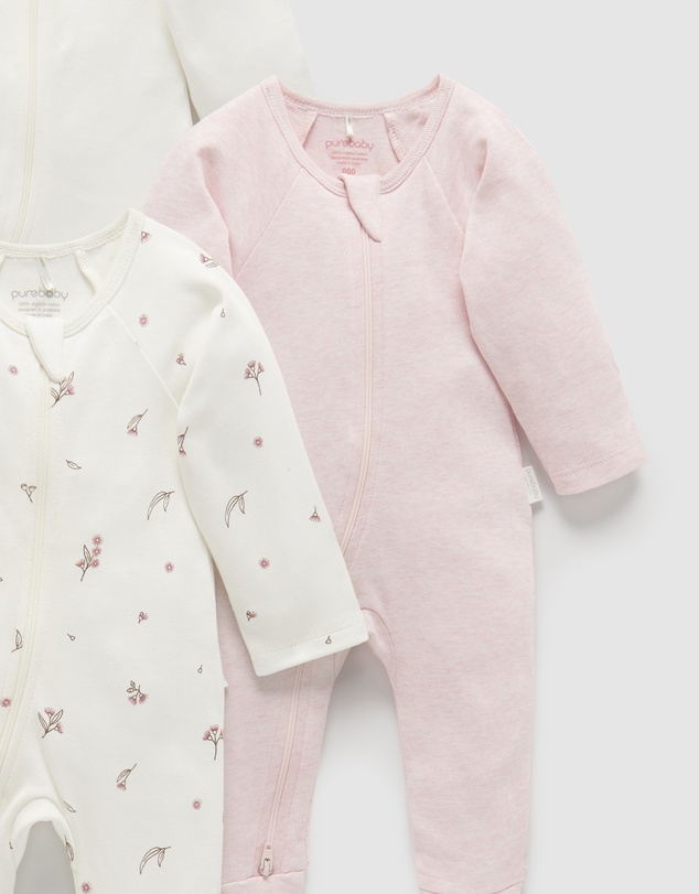 Purebaby - 4 Pack Zip Growsuit-Babies