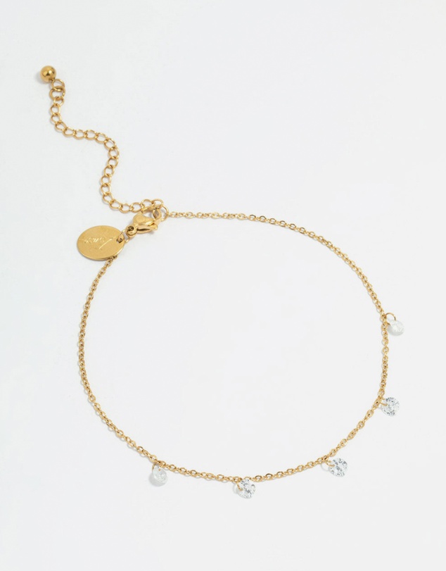 Lovisa - Waterproof Gold Plated Stainless Steel Cubic Zirconia Droplet Anklet