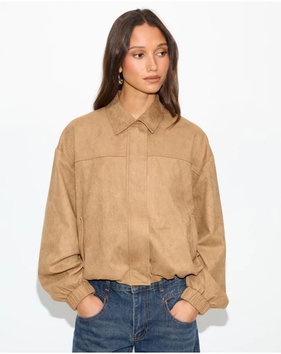 Dazie - Hailey Faux Suede Bomber Jacket