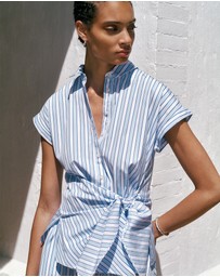 Trenery - Jacquard Stripe Poplin Tie Front Shirt in Pastel Blue