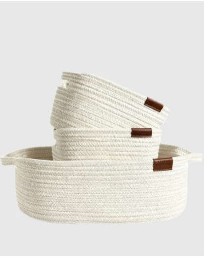 Living Textiles - 3 Pc Cotton Rope Storage Set- Cream
