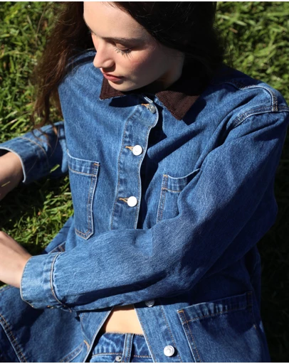 AERE - Denim Contrast Collar Jacket