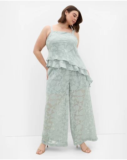 City Chic - Plus size Daniela Jacquard Wide Leg Pant - sage