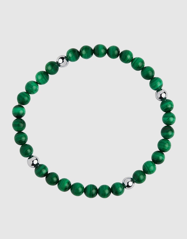 Najo - Apollo Men's 6mm Malachite & Steel Elasticised Bracelet