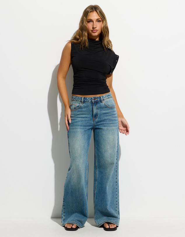 Dazie - Eyelet Sleeve Draped Top