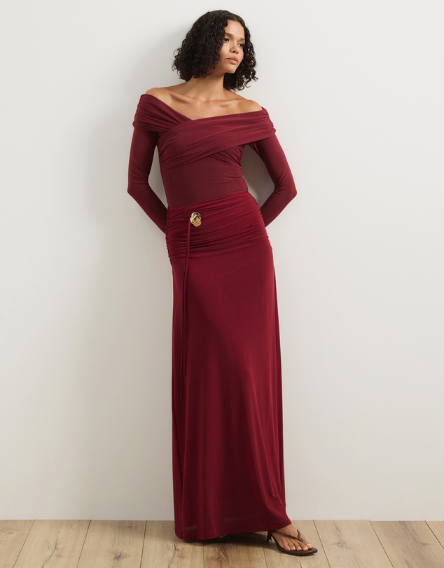 Atmos&Here - Valentia Belted Mesh Maxi Skirt