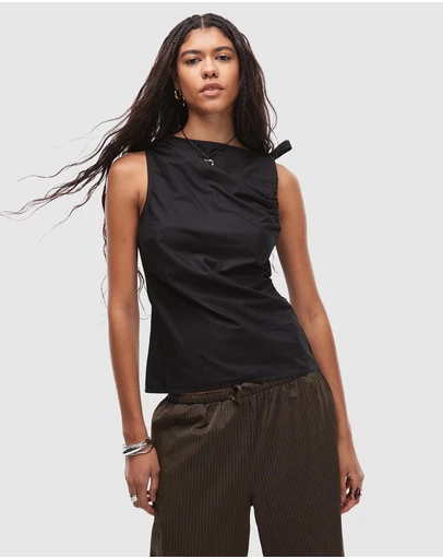 TOPSHOP - Poplin Ruched-Shoulder Sleeveless Top