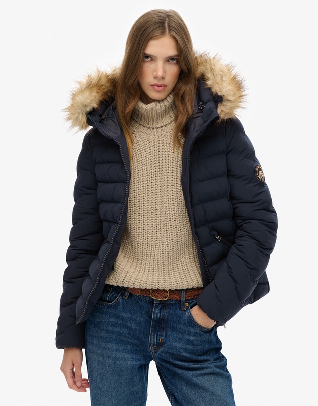 Superdry - Fuji Faux Fur Slim Fit Hood Padded Jacket