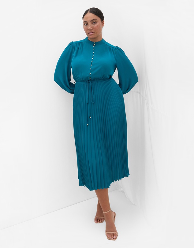 City Chic - Plus size Halle Long Sleeve Pleat Dress - jade